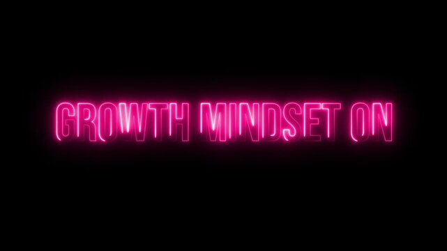 growth minset on, Neon glow colorful text animation on black background