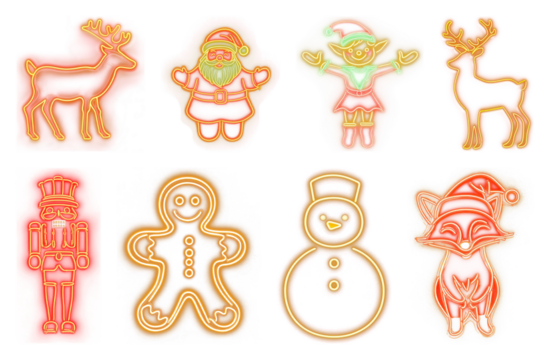 PNG Festive neon holiday characters, element set on transparent background - Powered by Adobe