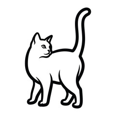 Elegant Cat Silhouette: A sleek and minimalist illustration of a poised feline, exuding grace and curiosity, presented in a striking black and white outline. 