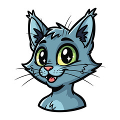Cartoon Cat's Playful Glance: A cheerful cartoon cat with expressive eyes, radiates warmth with an endearing expression, set against a vibrant background.