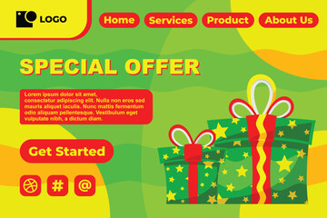 Gift Box in Various Bright Color for Special Offer Web Landing Page Banner Flat Cartoon Background