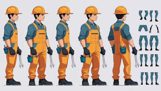 Set of stock photos featuring a handyman in different poses and showcasing various body parts. Ideal for home renovation or repair services advertisements.