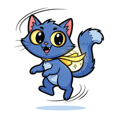 Cute Kitten: A vibrant cartoon cat is depicted with captivating blue fur, showcasing a playful and energetic expression that is enhanced by a touch of sparkle, highlighting the cheerful spirit.