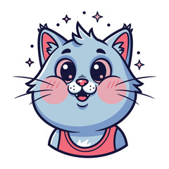 Cute Cat Cartoon: A charming cartoon cat radiates joy with an animated and adorable expression, designed in a cute illustration style, with a captivating smile and rosy cheeks.