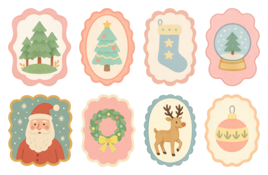 PNG Vintage Christmas sticker collection, element set on transparent background
