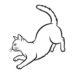 Playful Kitten Silhouette: A charming outline of a kitten stretching playfully, showcasing its graceful posture and youthful energy, suitable for conveying animation, design, and fun themes.