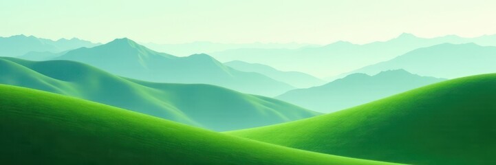 Obraz premium Abstract green hills, misty mountains Subtle texture, calming palette , foliage, eco, panoramic