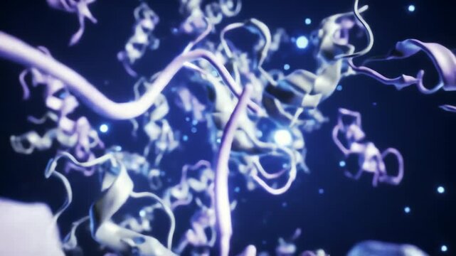 proteins folding into complex shapes, glowing like origami sculptures, each twist a burst of light