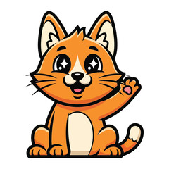 Cute Animated Cat with a Friendly Wave: An endearing orange cat with a charming expression sits poised, offering a warm wave.