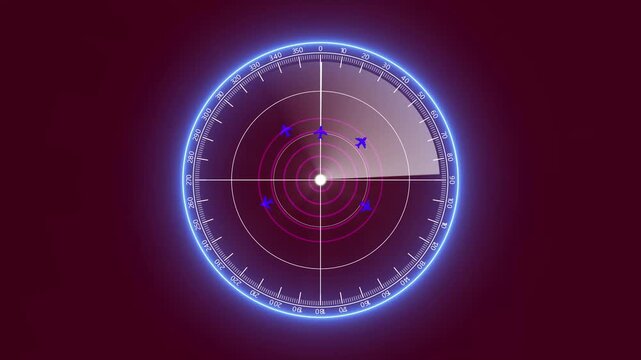 Abstract radar animated green in dark background. Radar Navigation is looking for objects. Searching process in futuristic interface Digital radar screen with targets on monitor in searching. flight, 
