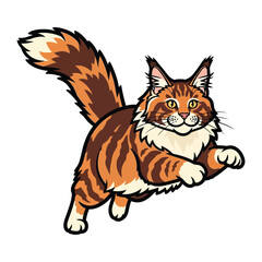 Majestic Maine Coon in Action: A stunning illustration of a Maine Coon cat, showcasing its impressive size and vibrant colors in a dynamic pose, emanating playful energy and feline grace.