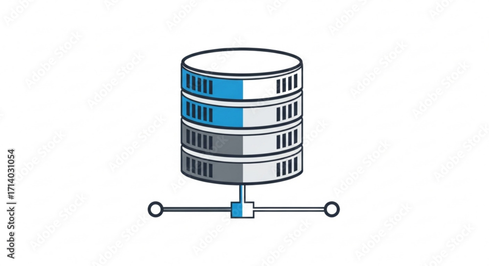 Poster a minimalist illustration of a database server, , representing data storage, networking, and the int