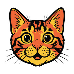Playful Cat Portrait: A vibrant and cartoonish illustration of a charming cat face, featuring bright orange and yellow hues, wide-eyed expression, and a cheerful smile.