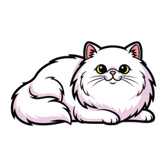 Fluffy White Cat: A charming illustration of a long-haired white cat with captivating yellow eyes, exuding serenity and contentment. 