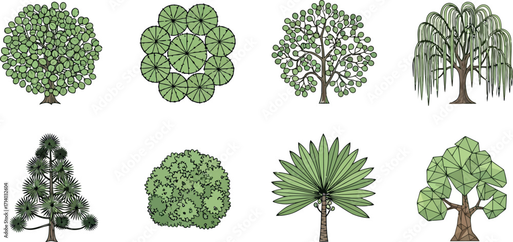 Poster Vector art of collection of various tree top view illustrations
