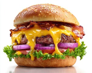 Gourmet cheeseburger, bacon, and melted cheese