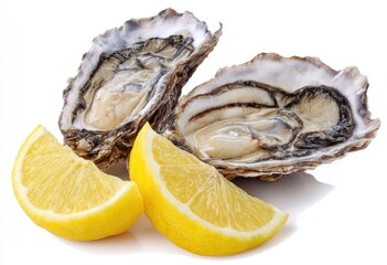 Fresh oysters and lemon slices