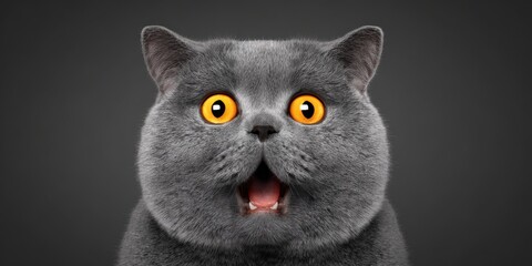 British shorthair cat having a surprised reaction