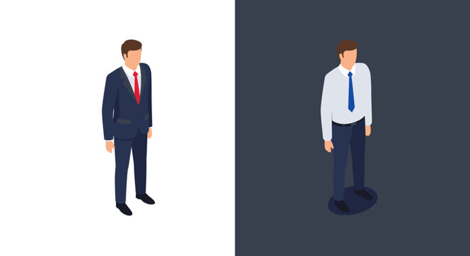 Business professional in isometric style on split background