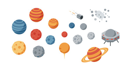 Colorful celestial bodies collection in flat design with space elements