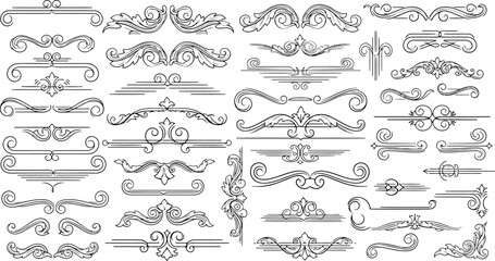 Vector art of collection of ornate vintage decorative dividers and flourishes