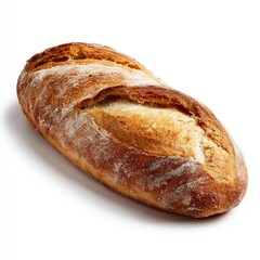 A loaf of rustic bread, light brown with  crusty exterior