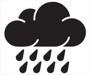 Black silhouette of rain cloud icon isolated on white background, minimalist vector illustration representing weather, storm, rainfall, climate, forecast, precipitation, monsoon, water cycle, and mete