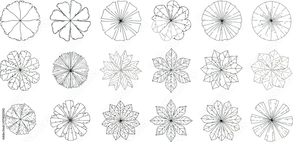 Poster vector art of collection of stylized floral and snowflake patterns