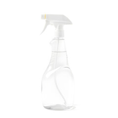 a clear plastic trigger spray bottle filled with a transparent liquid