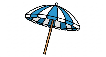 Illustration of a blue and white striped beach umbrella, perfect for summer vacation and relaxation themes