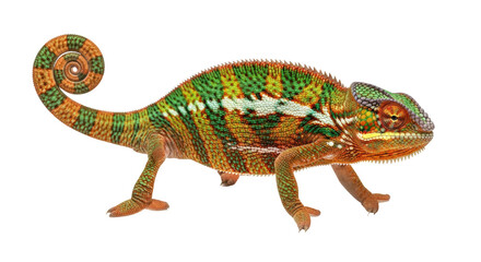Isolated panther chameleon perching, facing right, showing skin color patterns, textures © Percival