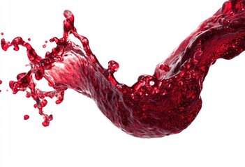 Red liquid splash, dynamic arc against white
