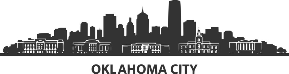 Obraz premium Oklahoma City skyline horizontal banner. Black Oklahoma City, USA. Vector template for your design. Vector black silhouette. with white background 