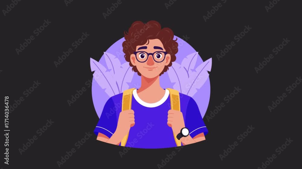 Poster student standing with backpack animation alpha channel