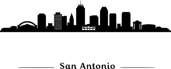 Obraz premium San Antonio skyline horizontal banner. Black San Antonio, Texas. Vector template for your design. Vector black silhouette. with white background 