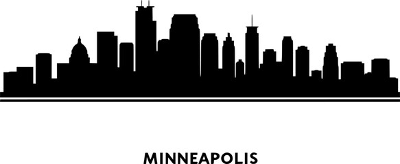 Fototapeta premium Vector Minneapolis skyline. Travel Minneapolis famous landmarks. Business and tourism concept for presentation, banner, web site. Vector black silhouette. with white background