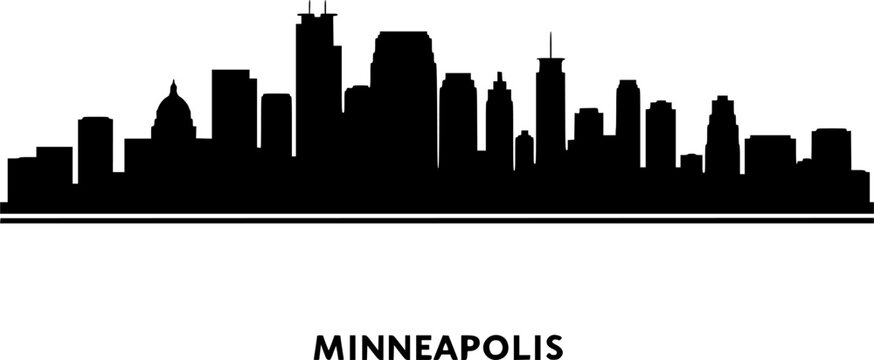 Vector Minneapolis skyline. Travel Minneapolis famous landmarks. Business and tourism concept for presentation, banner, web site. Vector black silhouette. with white background