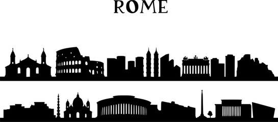 Fototapeta na wymiar Rome city skyline horizontal banner. Black Rome city, Italy. Vector template for your design. Vector black silhouette. with white background 