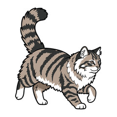Curious cat on the prowl: a charming feline with unique markings in a dynamic, animated style, ready for adventure. 
