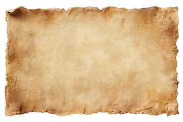 Aged parchment scroll.  A large sheet of antique paper,  tan and brown, with irregular edges and texture.  It appears to have aged and is creased