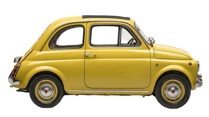 Yellow Classic Small Car Side Profile on Transparent Background