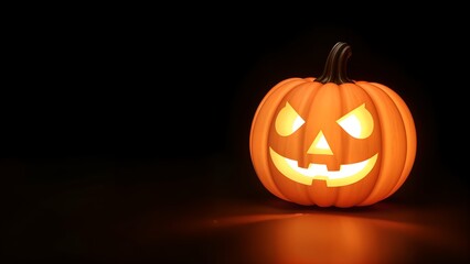 Minimalist Glowing Halloween Pumpkin on Black Background