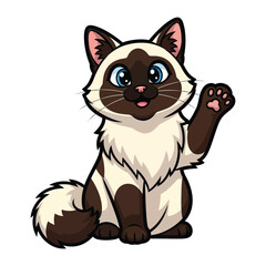 Charming Kitten Cartoon: A delightful cartoon kitten with captivating blue eyes and a friendly wave. The kitten's playful pose and adorable appearance evoke warmth and cheerfulness.
