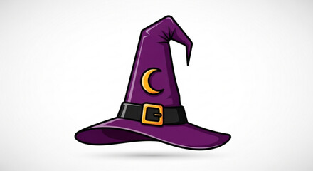 Purple witch hat with moon and belt, this costume accessory is used for halloween and magic