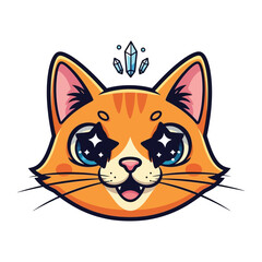 Enchanting Cartoon Cat: A whimsical cartoon cat, brimming with personality, displays sparkling eyes and a charming smile. The captivating artwork is perfect for children's designs and fantasy theme.