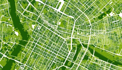 Detailed urban map, green and white