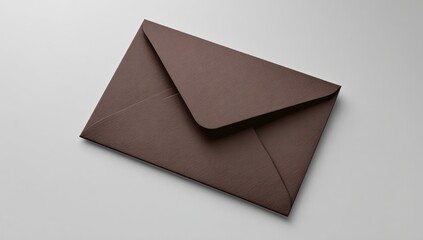 A closed, dark-brown envelope rests flat on a light gray surface
