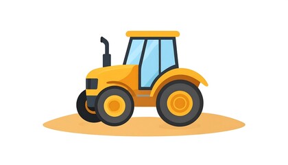Fototapeta premium A simple, cartoon-style illustration of a bright yellow tractor situated on a light beige surface.