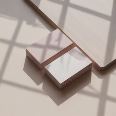 Modern business card mockup with shadows for professional branding.