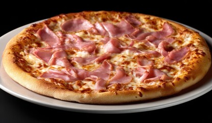 Close-up of a ham pizza on a plate